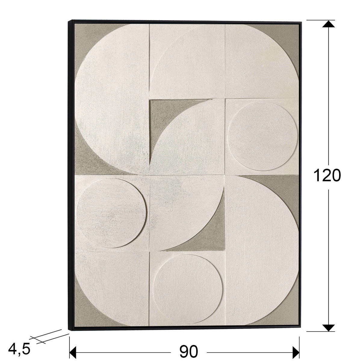 Cuadro bajorrelieve Geomia 90 × 120 cm marco negro - medidas