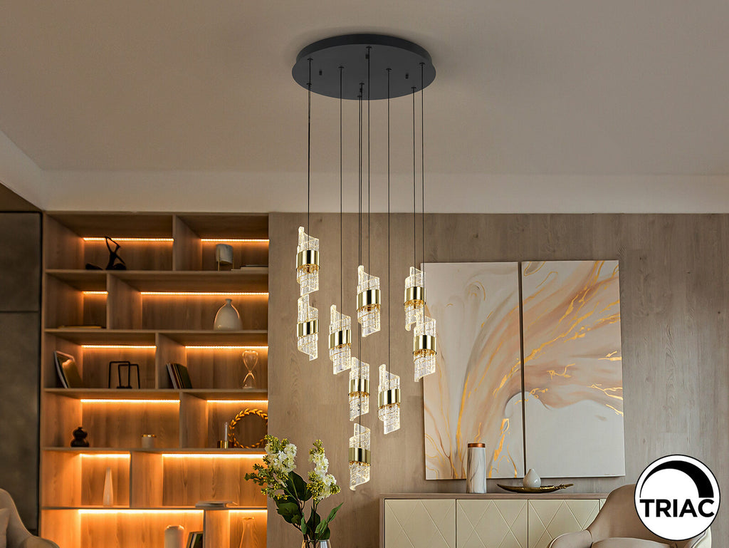 Lámpara de techo Iliada 9 luces negro y oro Ø53