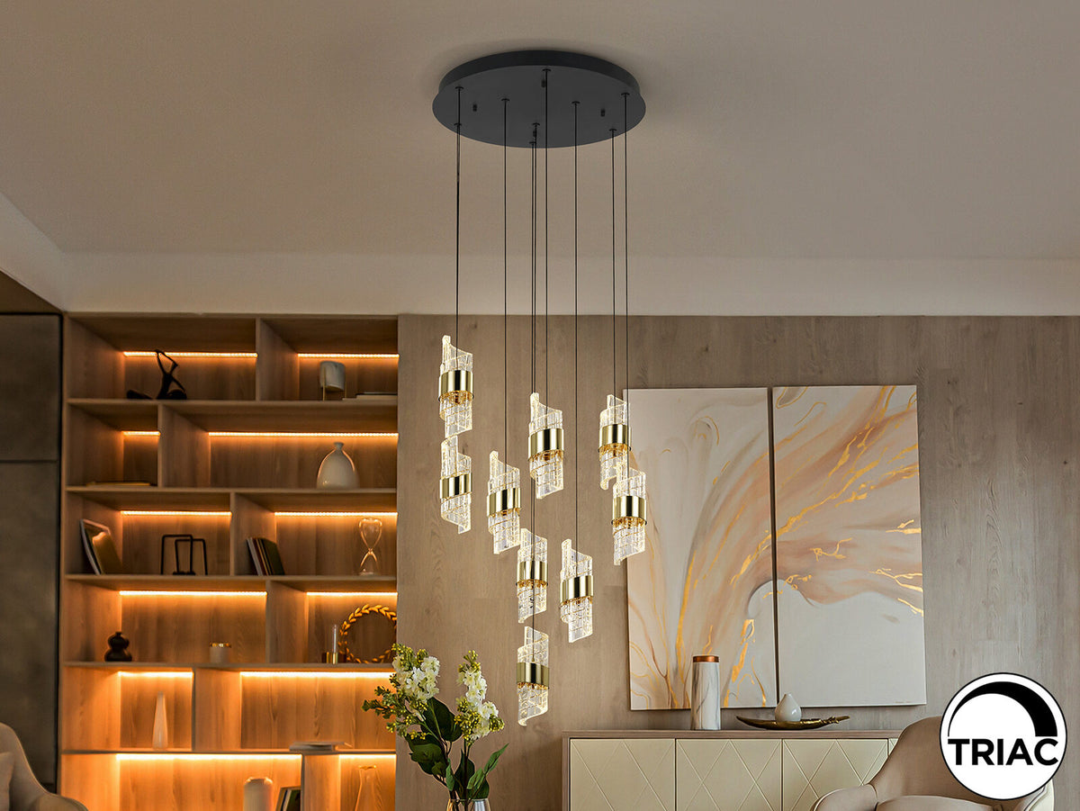 Lámpara de techo Iliada 9 luces negro y oro Ø53