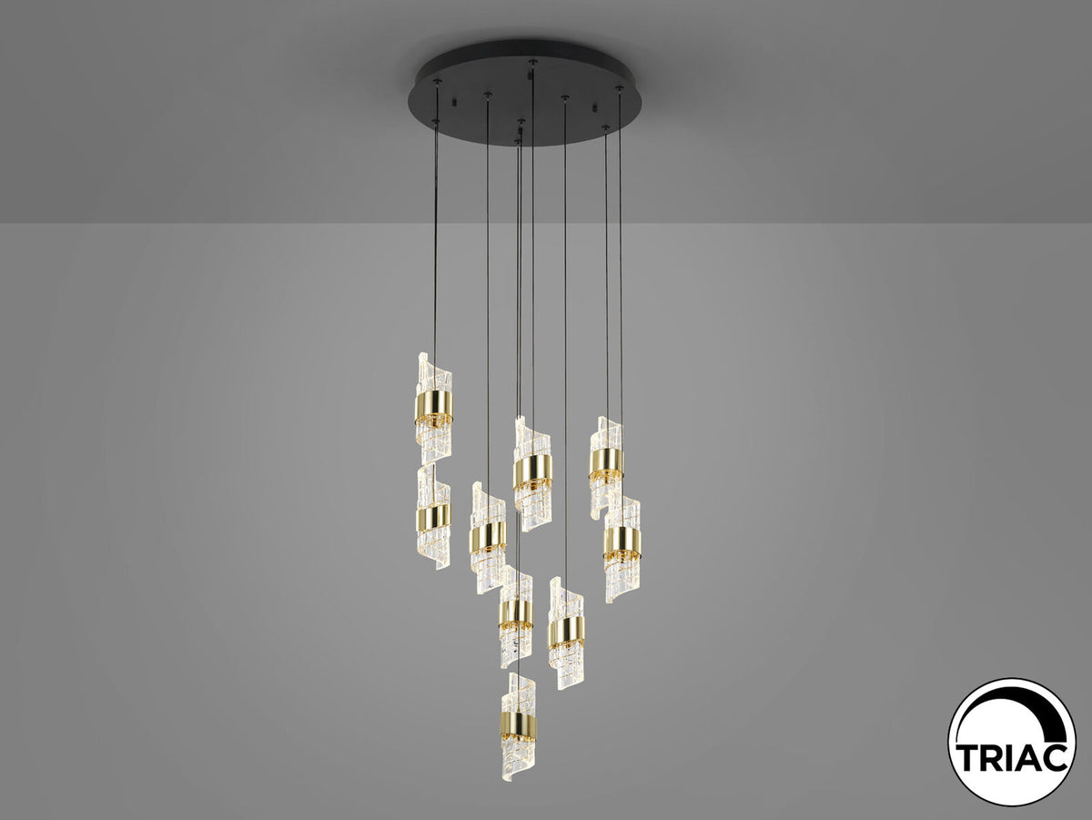 Lámpara de techo Iliada 9 luces negro y oro Ø53