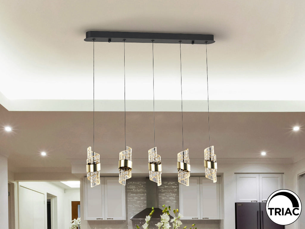 Lámpara de techo Iliada lineal 5 luces negro y oro