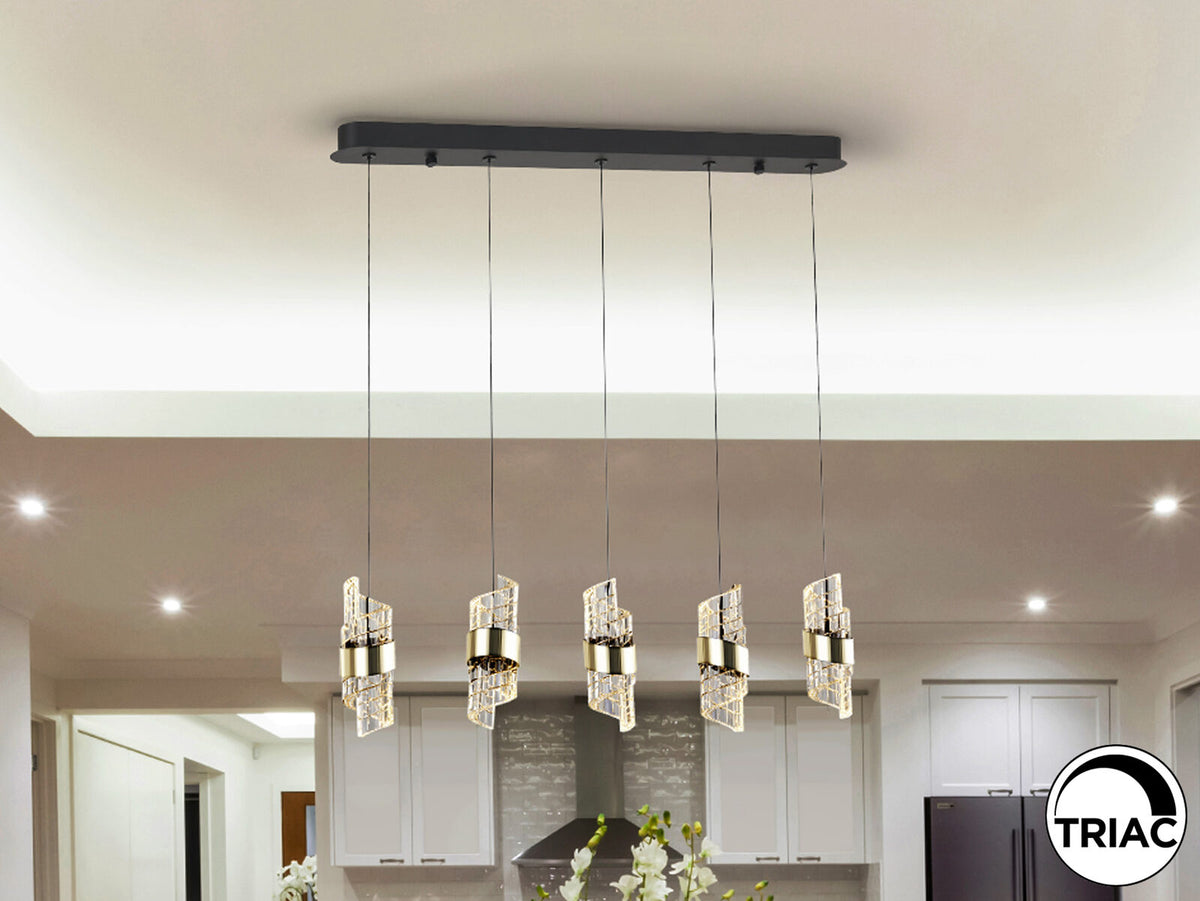 Lámpara de techo Iliada lineal 5 luces negro y oro