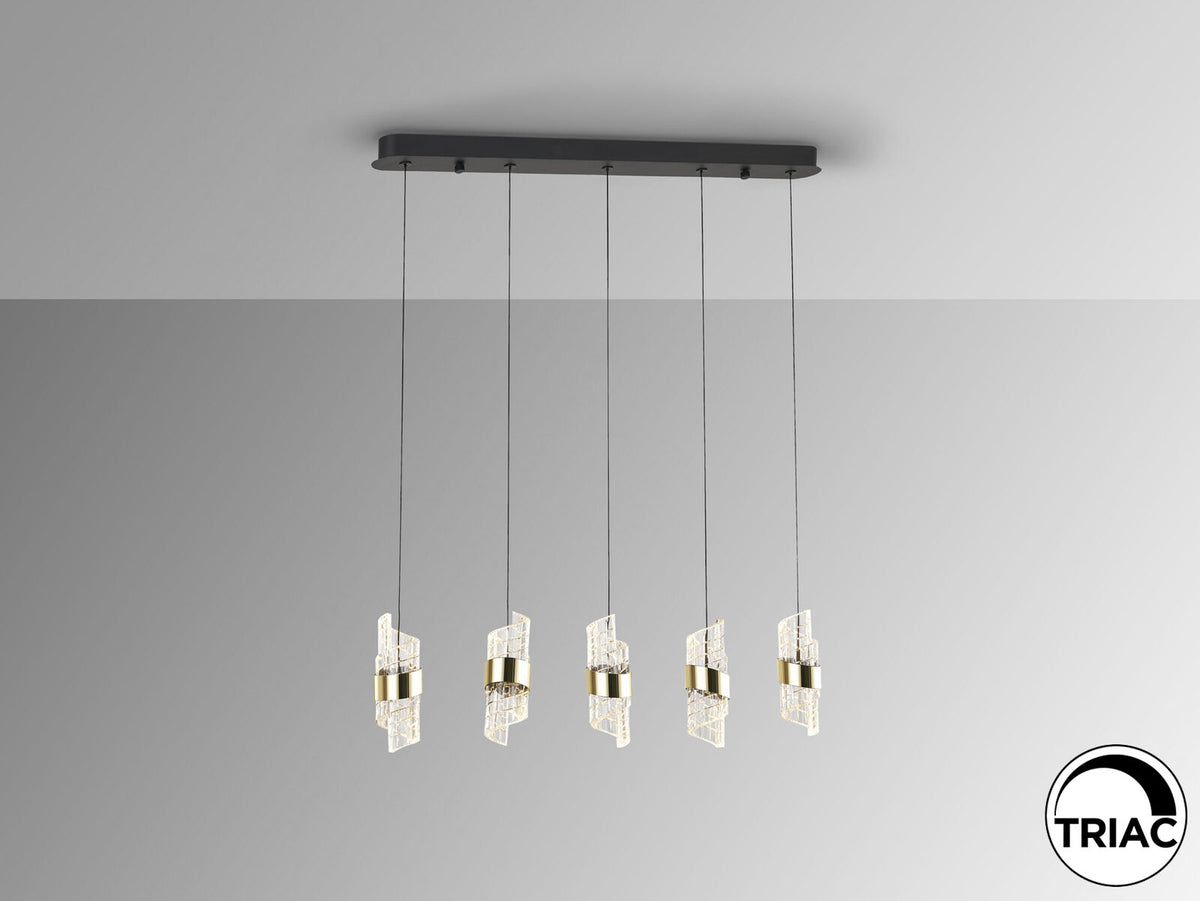 Lámpara de techo Iliada lineal 5 luces negro y oro