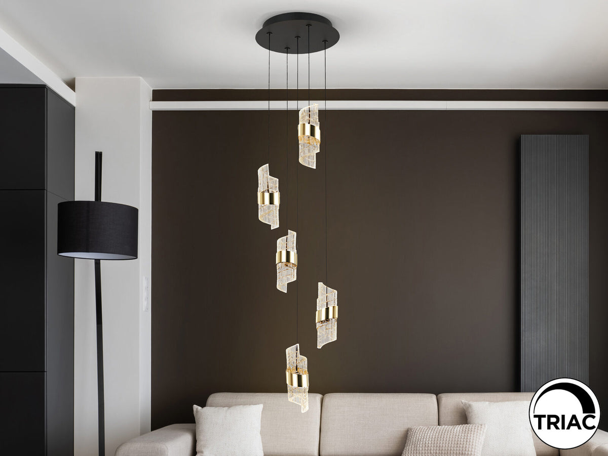 Lámpara de techo Iliada 5 luces negro y oro Ø30