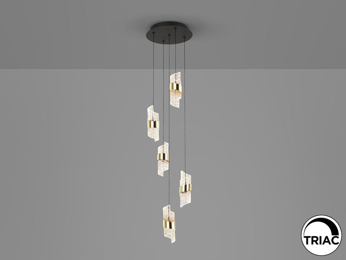 Lámpara de techo Iliada 5 luces negro y oro Ø30