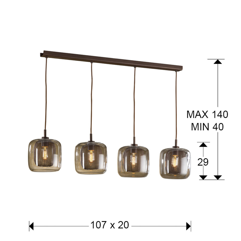 Lámpara de techo Fox 4 luces chocolate - medidas