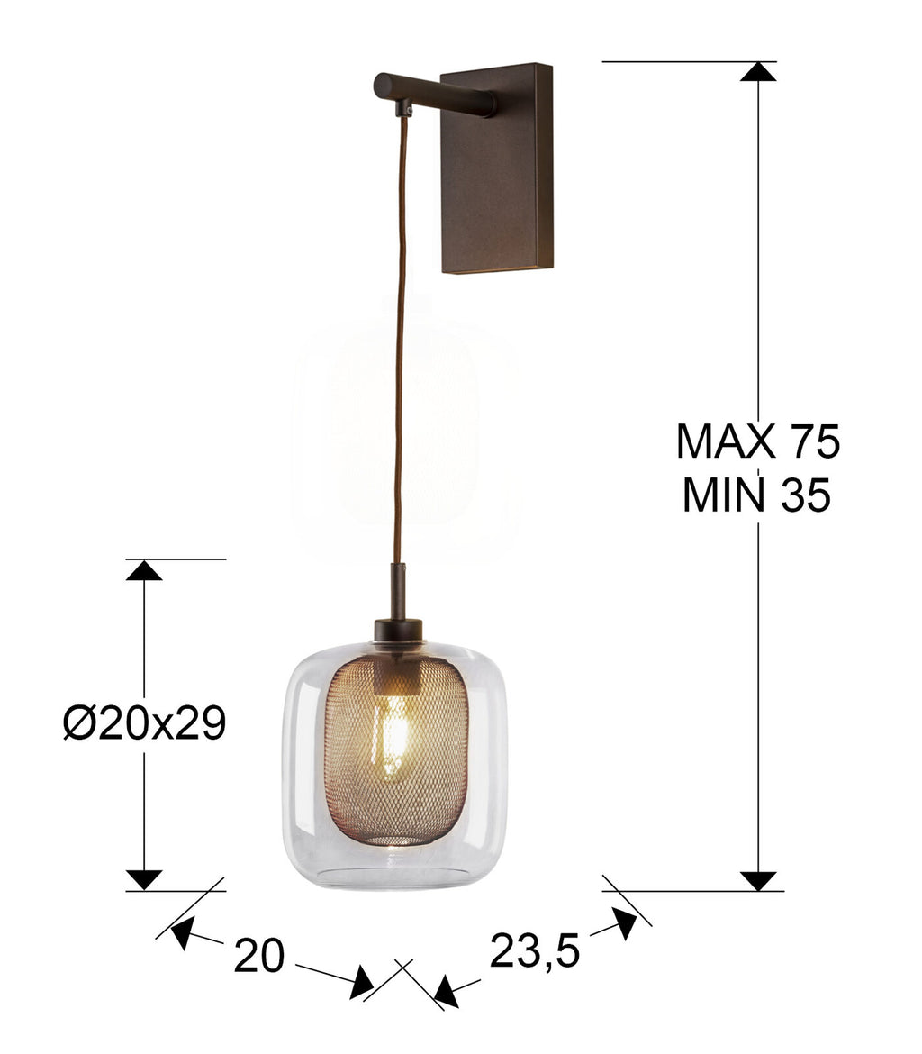 Aplique Fox 1 luz chocolate regulable en altura - medidas