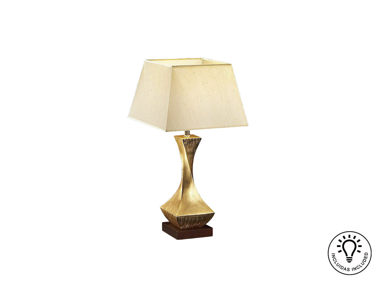 Lámpara de mesa Deco pequeña pan de oro y nogal