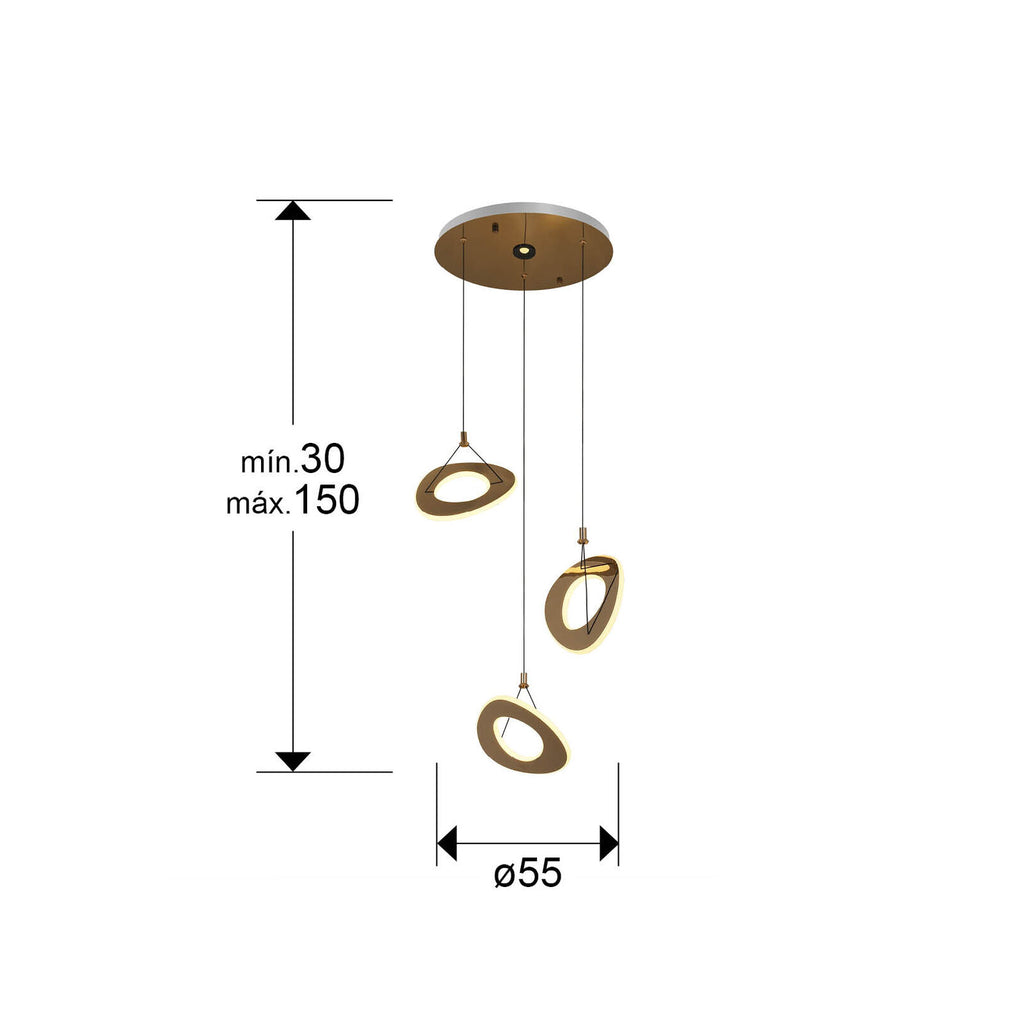 Lámpara de techo Mirena 3 luces oro rosa - medidas