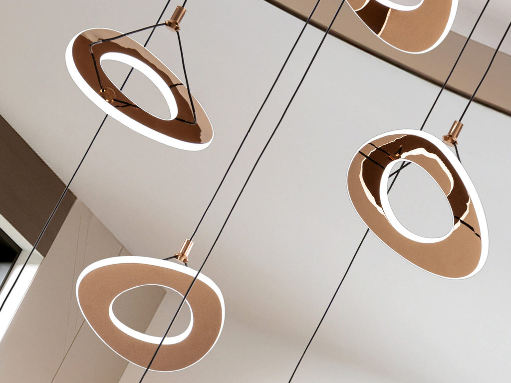 Lámpara de techo Mirena 7 luces oro rosa
