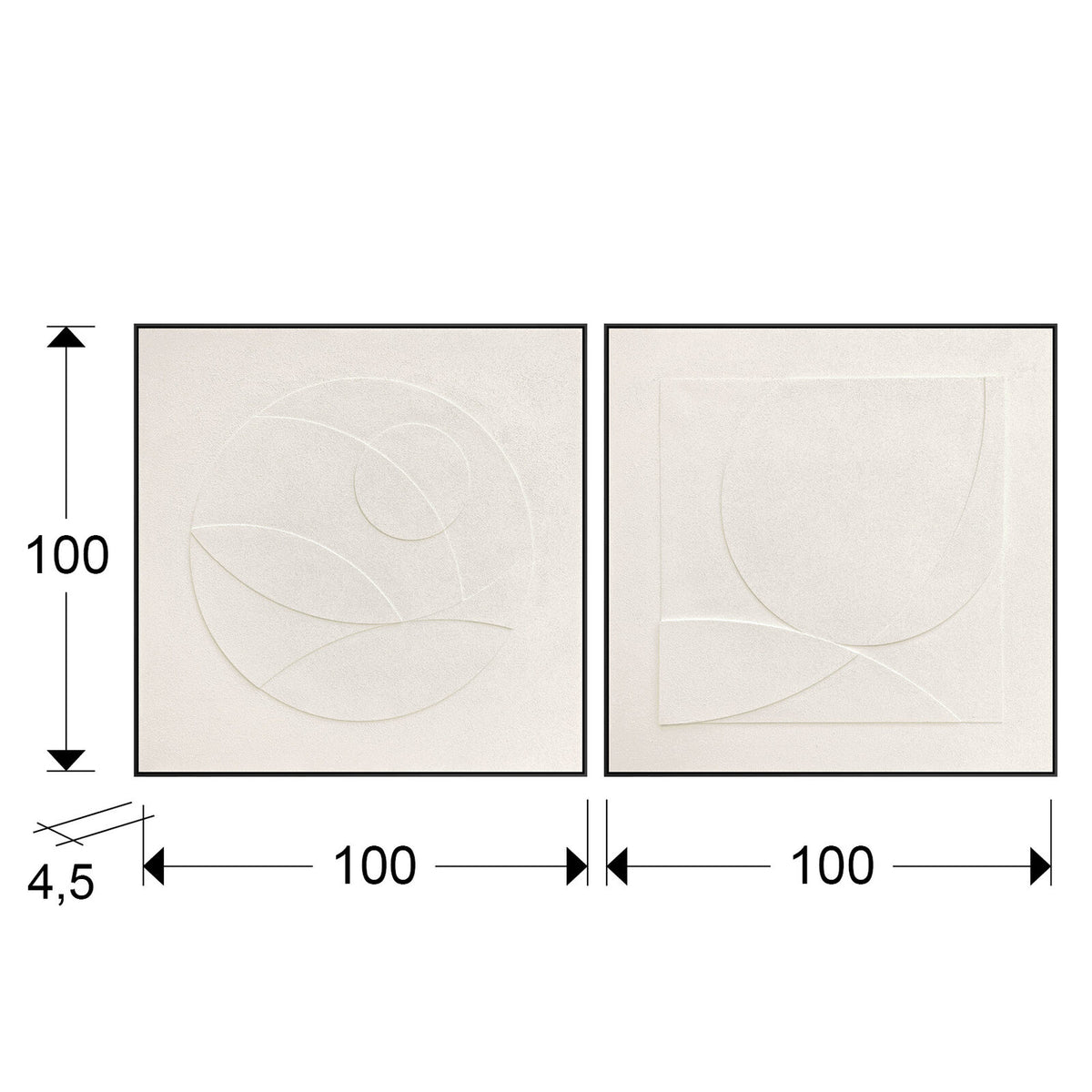 Cuadro bajorrelieve Albos set 100 × 100 cm marco negro - medidas