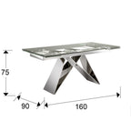 Mesa de comedor extensible Mika 160-220 acero brillo - medidas