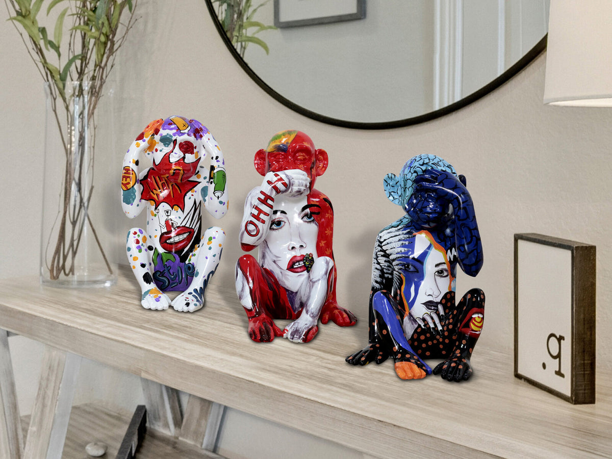 Set de 3 figuras Monos Sabios grafiti