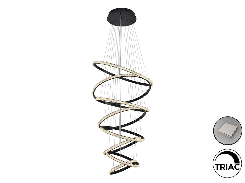 Lámpara de techo grande Ring 8 aros negro