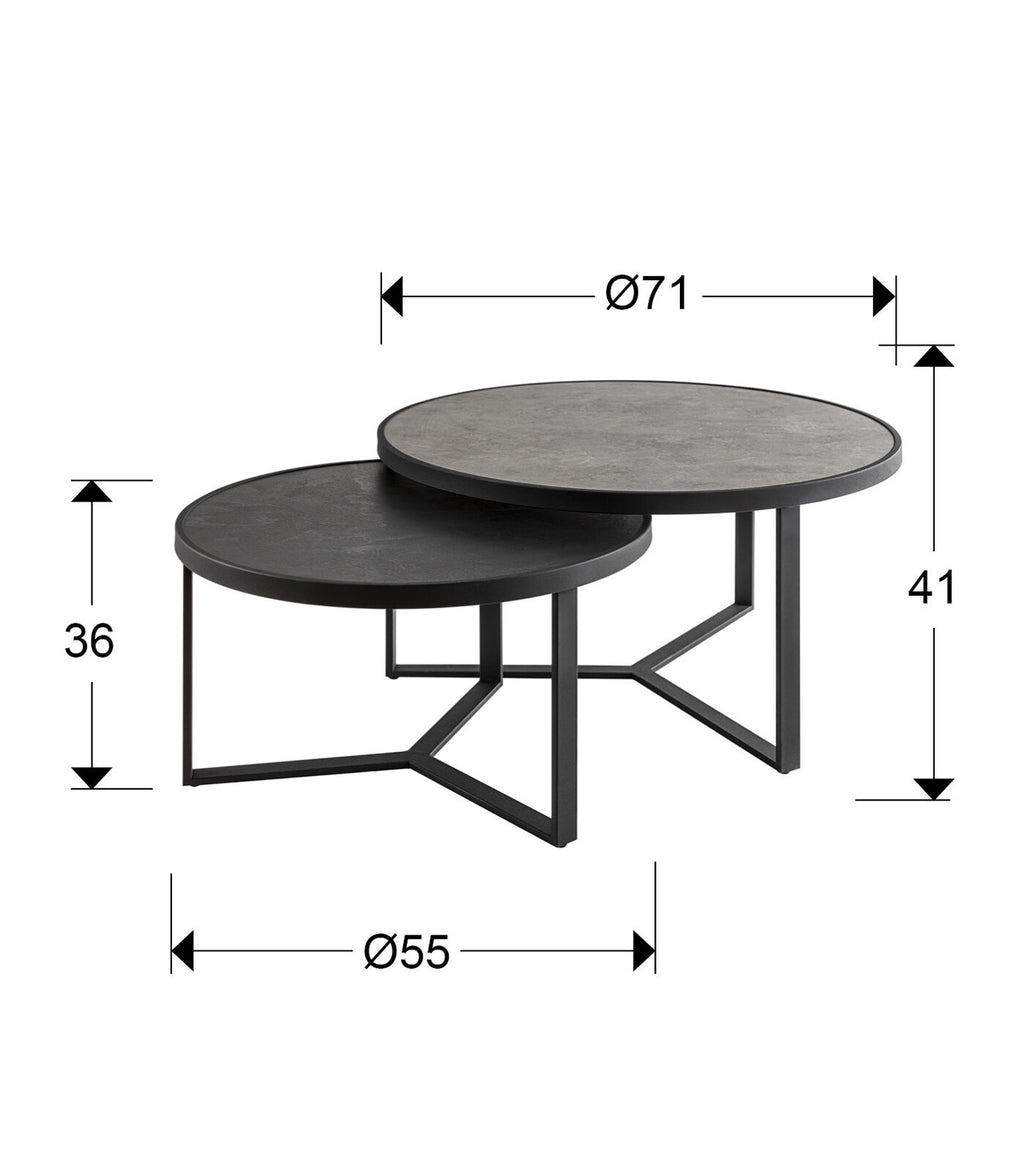 Set de mesas auxiliares Naira pequeñas gris y negro - medidas