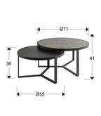 Set de mesas auxiliares Naira pequeñas gris y negro - medidas
