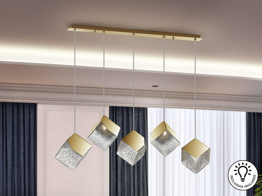 Lámpara de techo Priscila lineal 5 luces oro