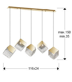 Lámpara de techo Priscila lineal 5 luces oro - medidas