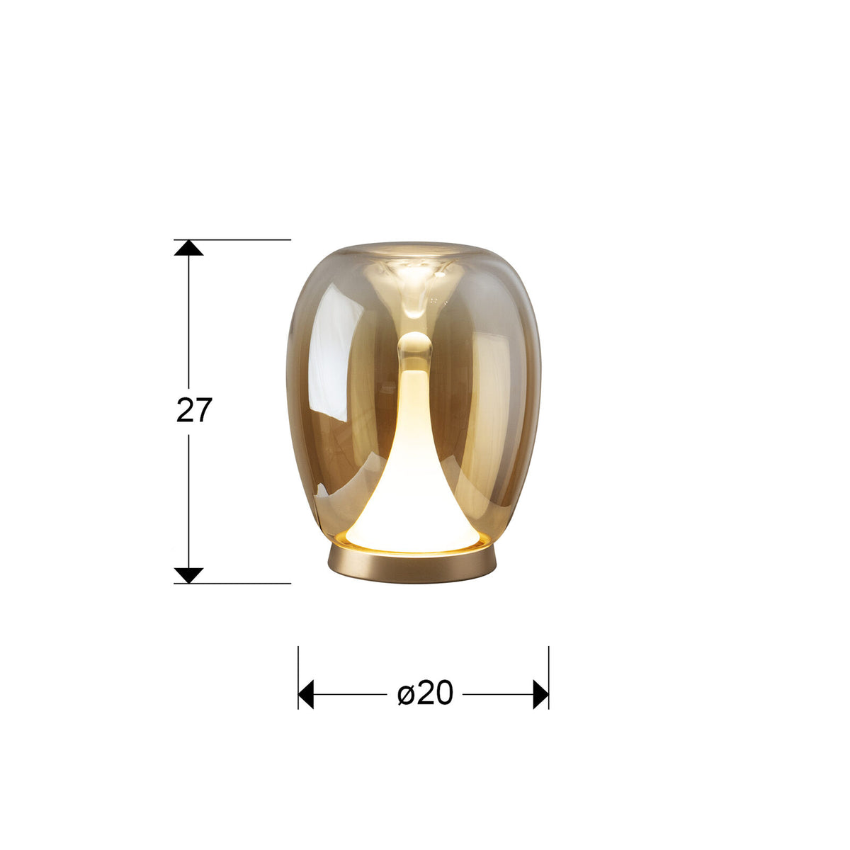 Lámpara de mesa Suspiro LED oro y ámbar - medidas