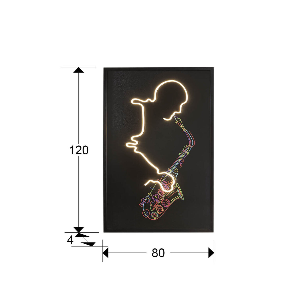 Cuadro con luz LED Saxofón 80 × 120 - medidas