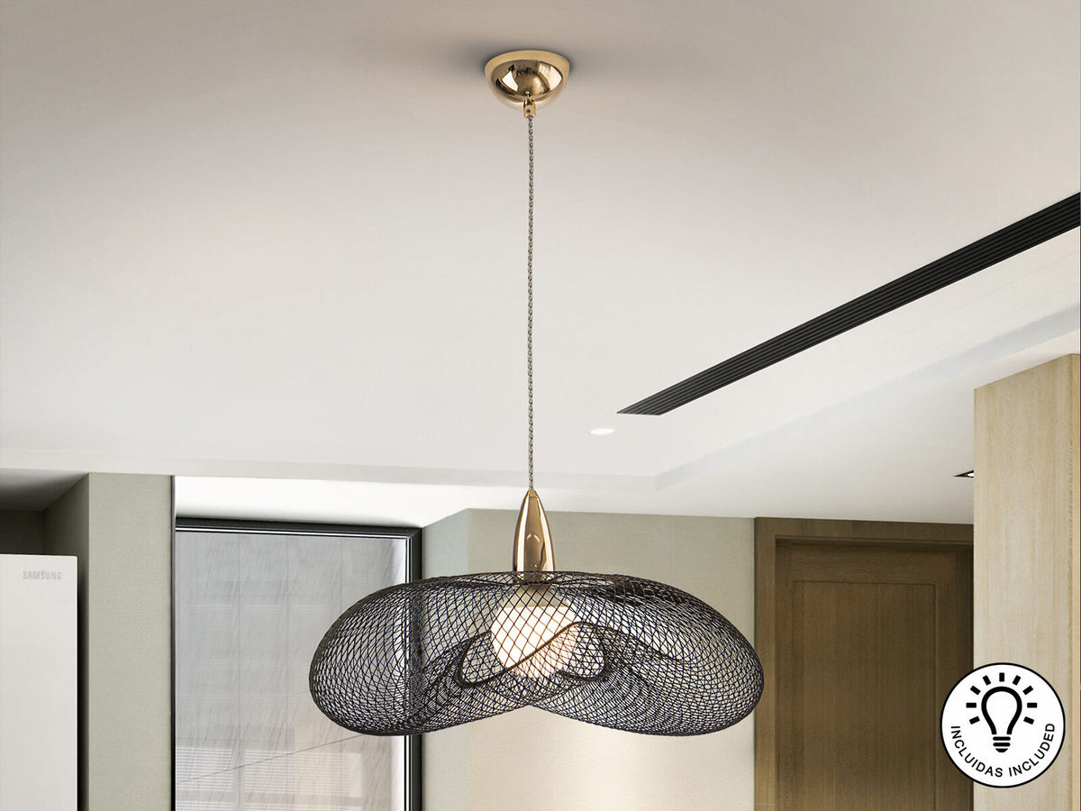 Lámpara colgante Forma malla oro y negro