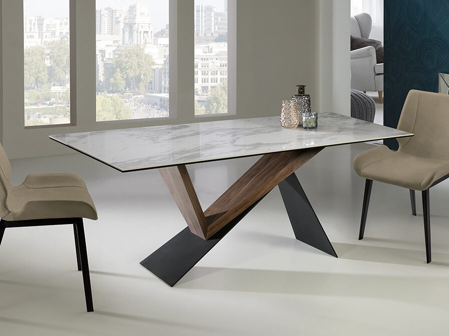 Mesa de comedor Noa 180 × 90 negro nogal y mármol blanco