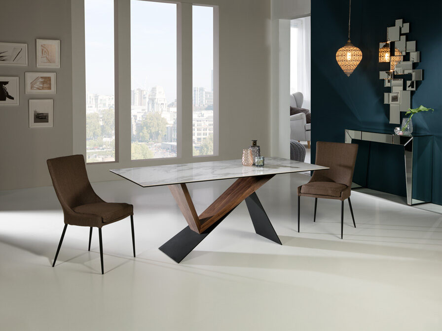 Mesa de comedor Noa 180 × 90 negro nogal y mármol blanco