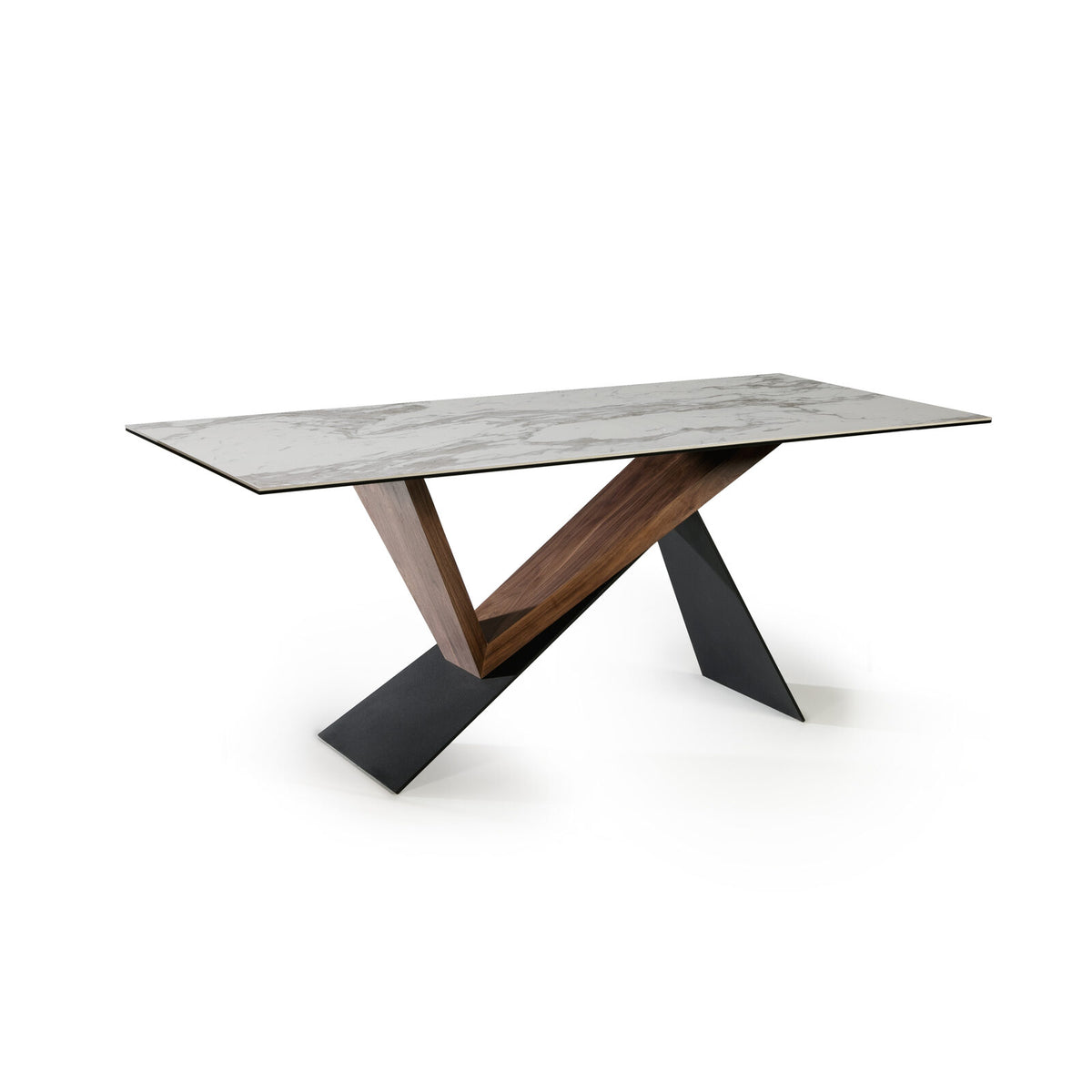 Mesa de comedor Noa 180 × 90 negro nogal y mármol blanco