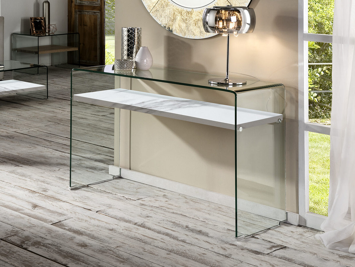 Consola Sonoma cristal curvado y mármol blanco