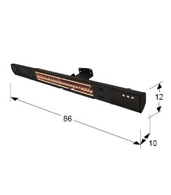Estufa de exterior de pared Heat Music 1500 W con bluetooth - medidas