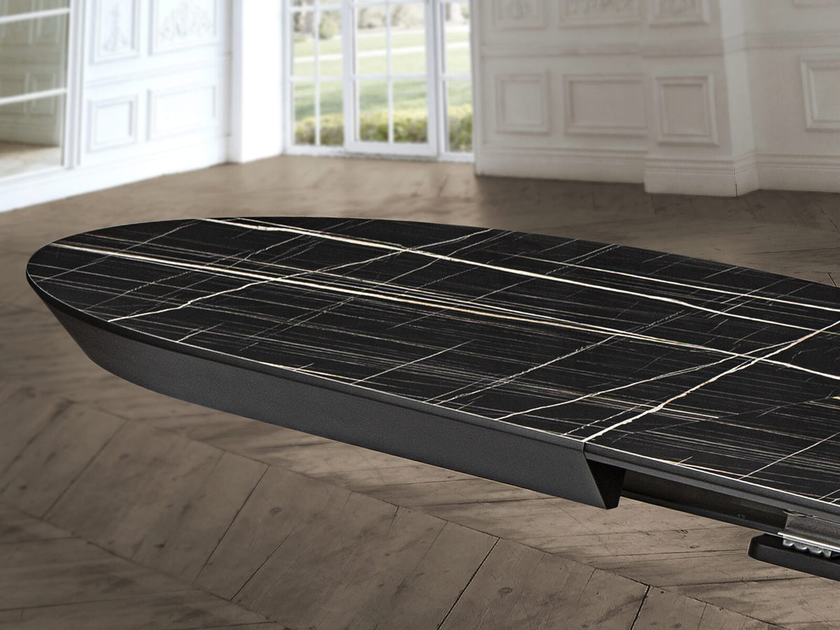 Mesa de comedor extensible Capri 205-405 negro y mármol negro