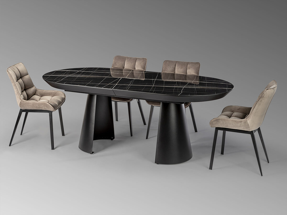 Mesa de comedor extensible Capri 205-405 negro y mármol negro