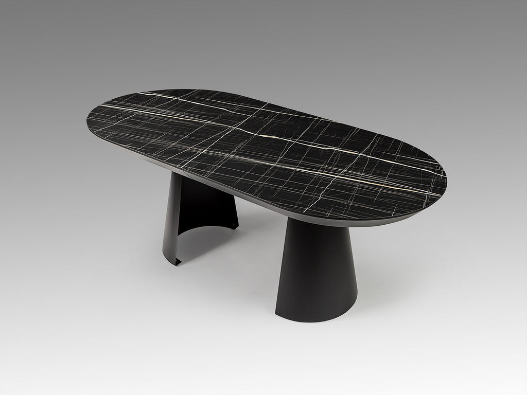 Mesa de comedor extensible Capri 205-405 negro y mármol negro