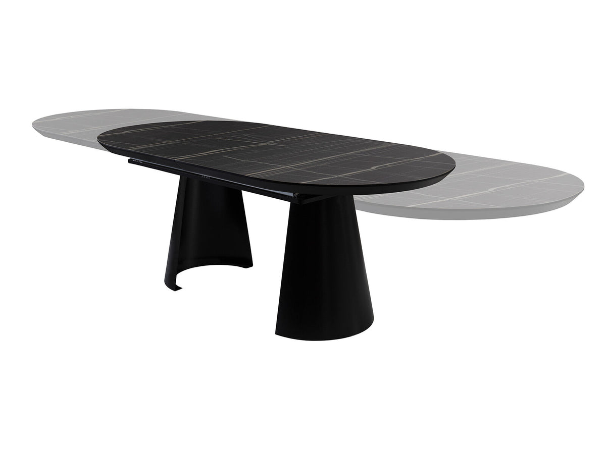 Mesa de comedor extensible Capri 205-405 negro y mármol negro