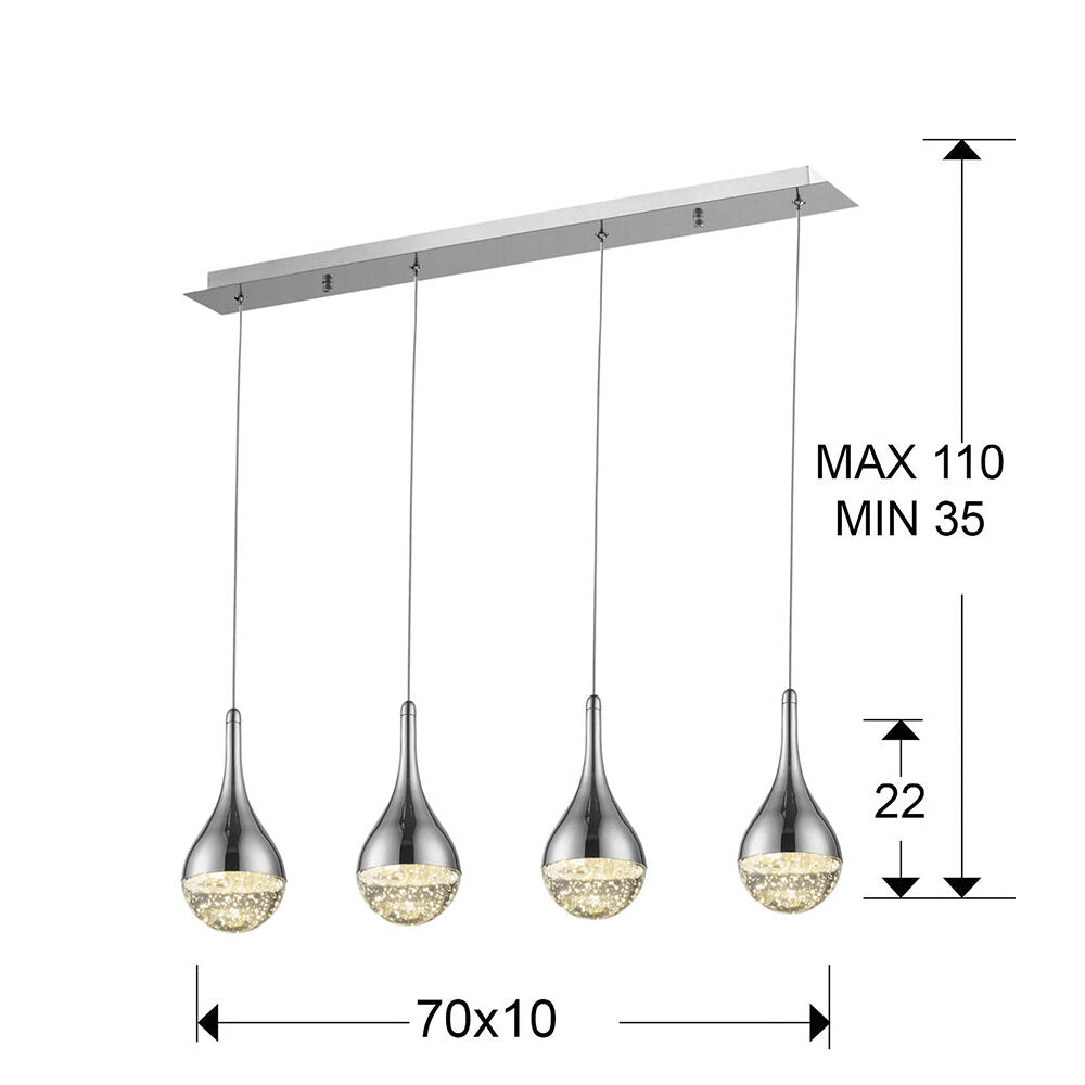 Lámpara de techo Elie 4 luces cromo - medidas