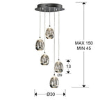 Lámpara de techo Rocío 5 luces Ø30 dimable - medidas