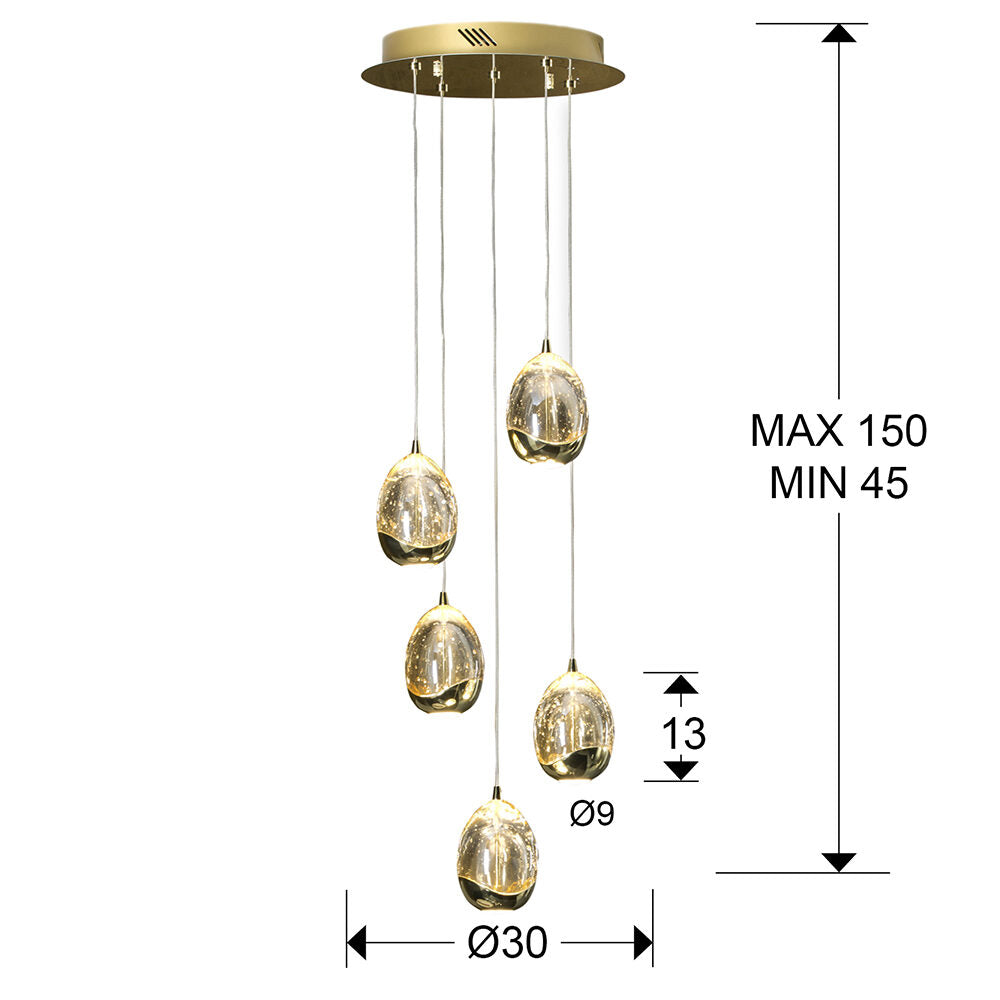 Lámpara de techo Rocío 5 luces Ø30 dimable - medidas