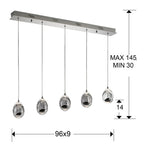 Lámpara de techo Rocío lineal 5 luces dimable - medidas