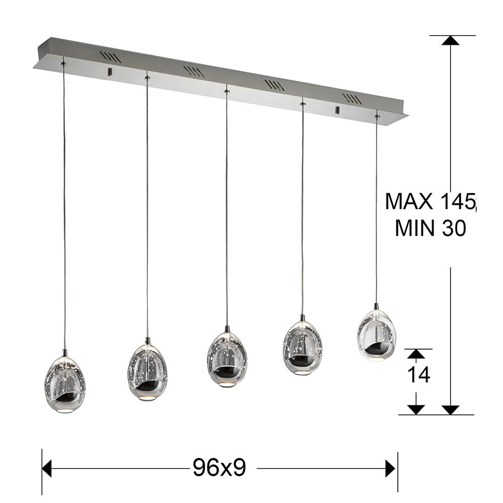 Lámpara de techo Rocío lineal 5 luces dimable - medidas