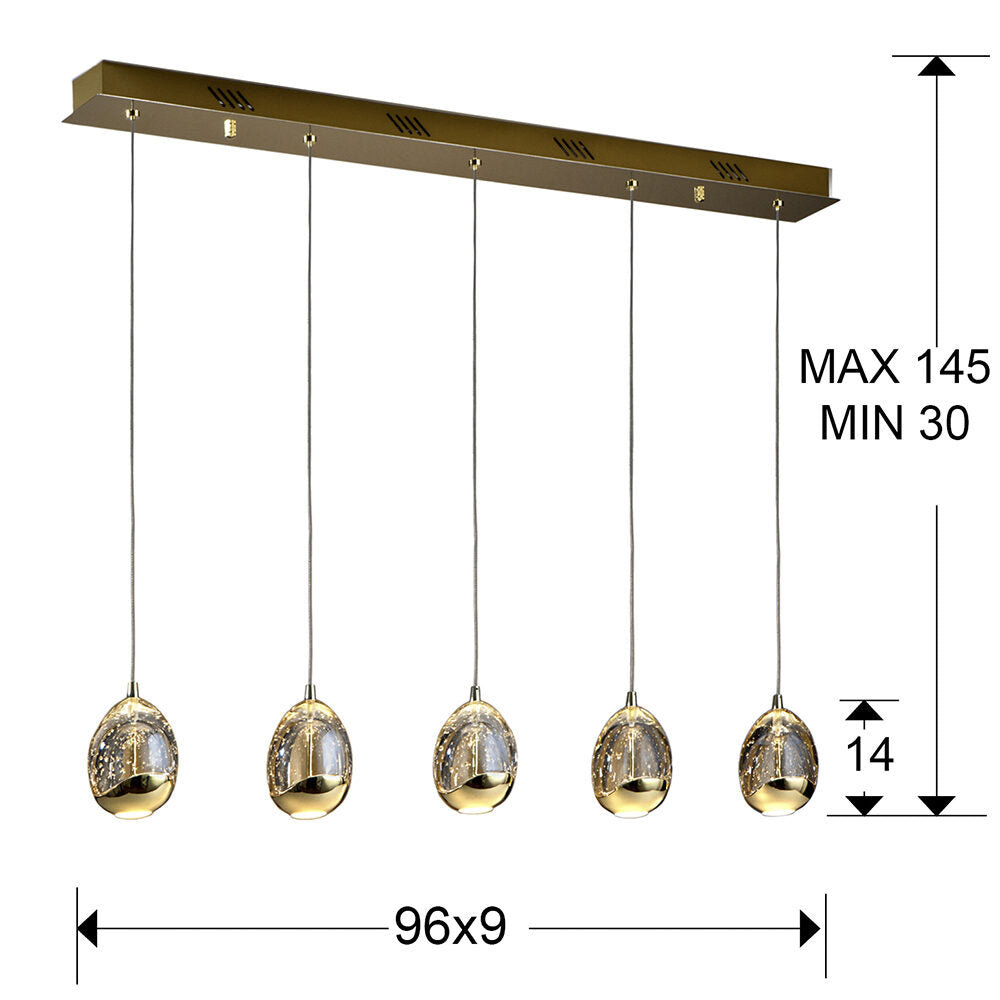 Lámpara de techo Rocío lineal 5 luces dimable - medidas