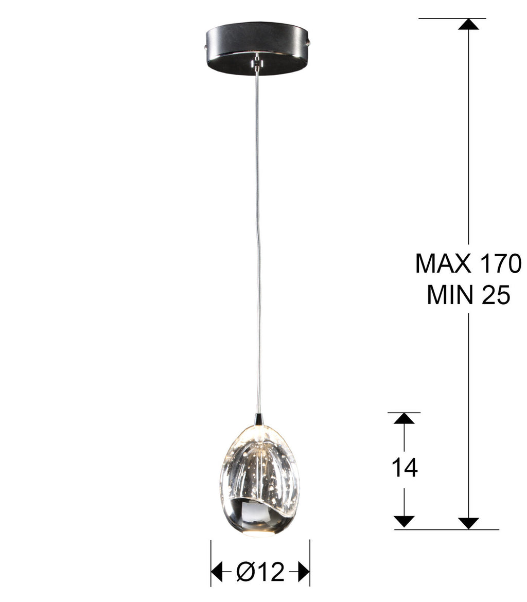 Lámpara colgante Rocío gota de cristal - medidas