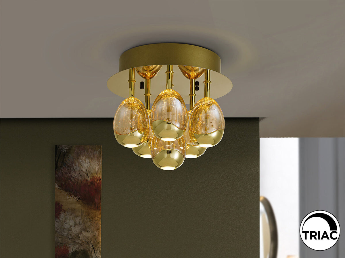 Plafón LED Rocío 6 luces oro dimable