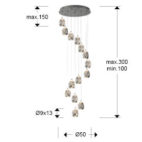 Lámpara de techo Rocío 14 luces cromo Ø50 dimable - medidas