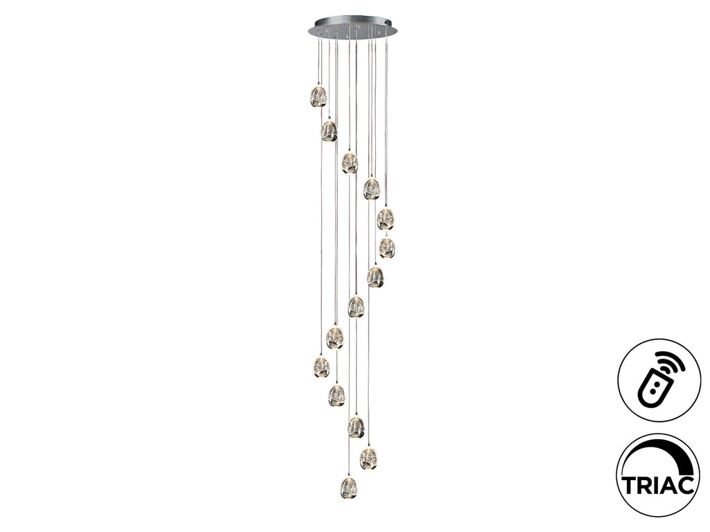 Lámpara de techo grande Rocío 14 luces cromo Ø50 dimable hasta 500 cm