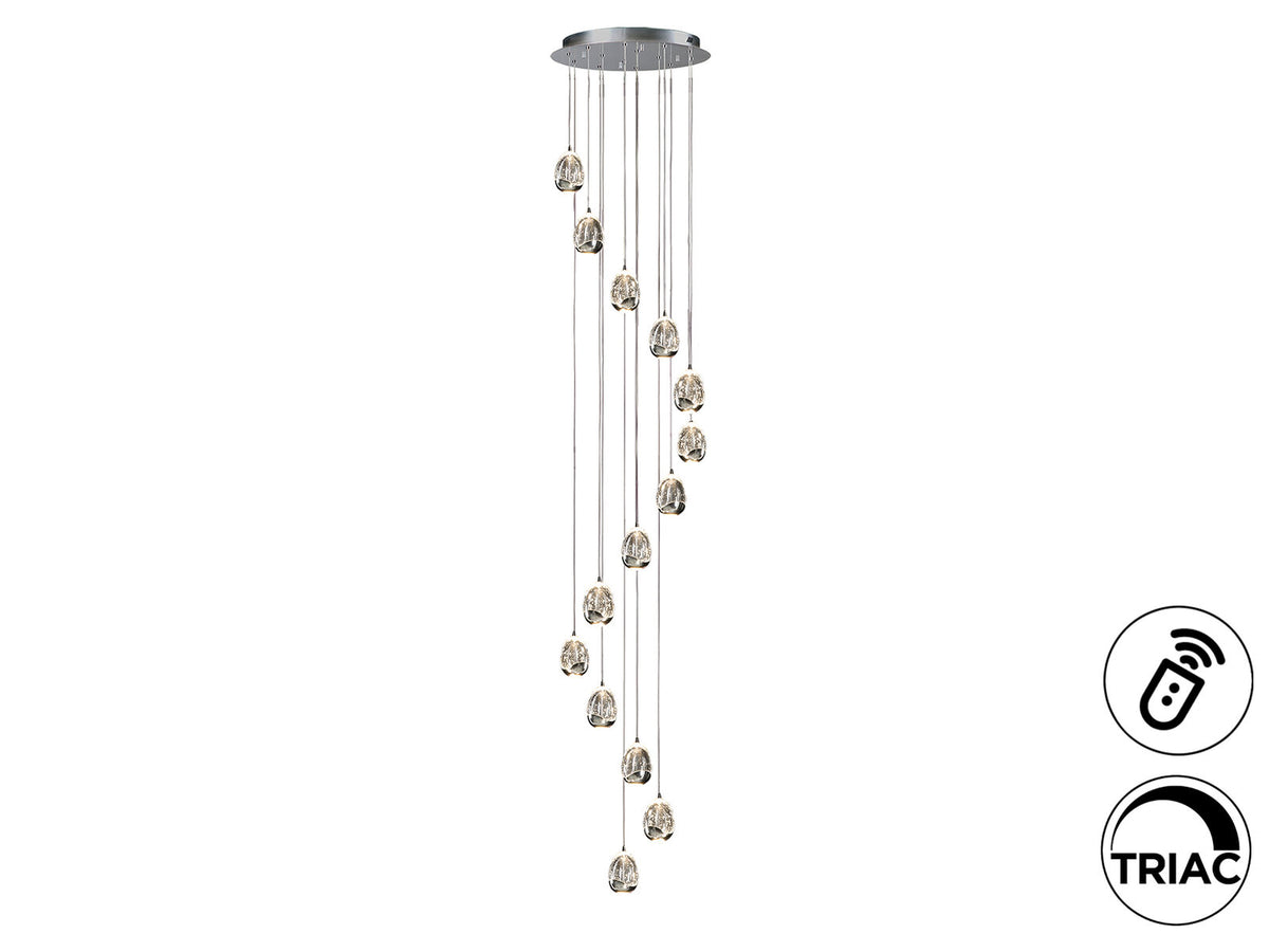 Lámpara de techo grande Rocío 14 luces cromo Ø50 dimable hasta 500 cm