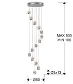 Lámpara de techo grande Rocío 14 luces cromo Ø50 dimable hasta 500 cm - medidas