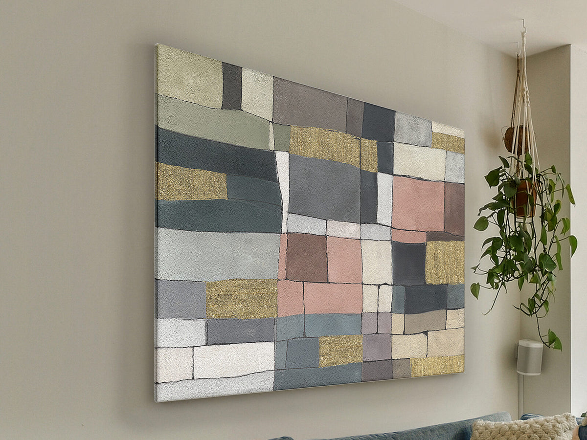 Cuadro pintado a mano Zonas 120 × 160 cm dorado