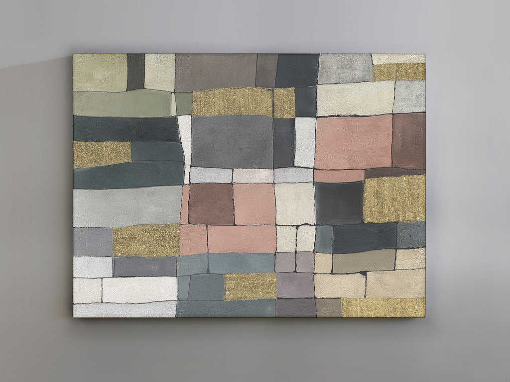 Cuadro pintado a mano Zonas 120 × 160 cm dorado