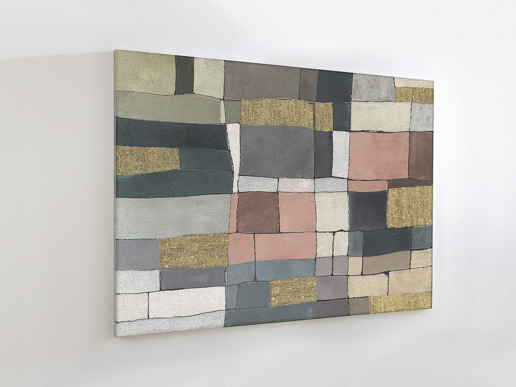Cuadro pintado a mano Zonas 120 × 160 cm dorado