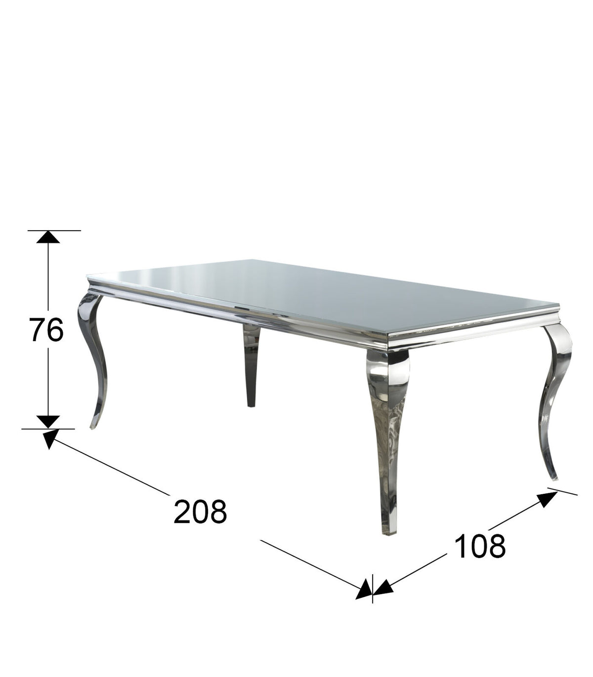 Mesa de comedor Barroque 200 × 100 acero inoxidable - medidas